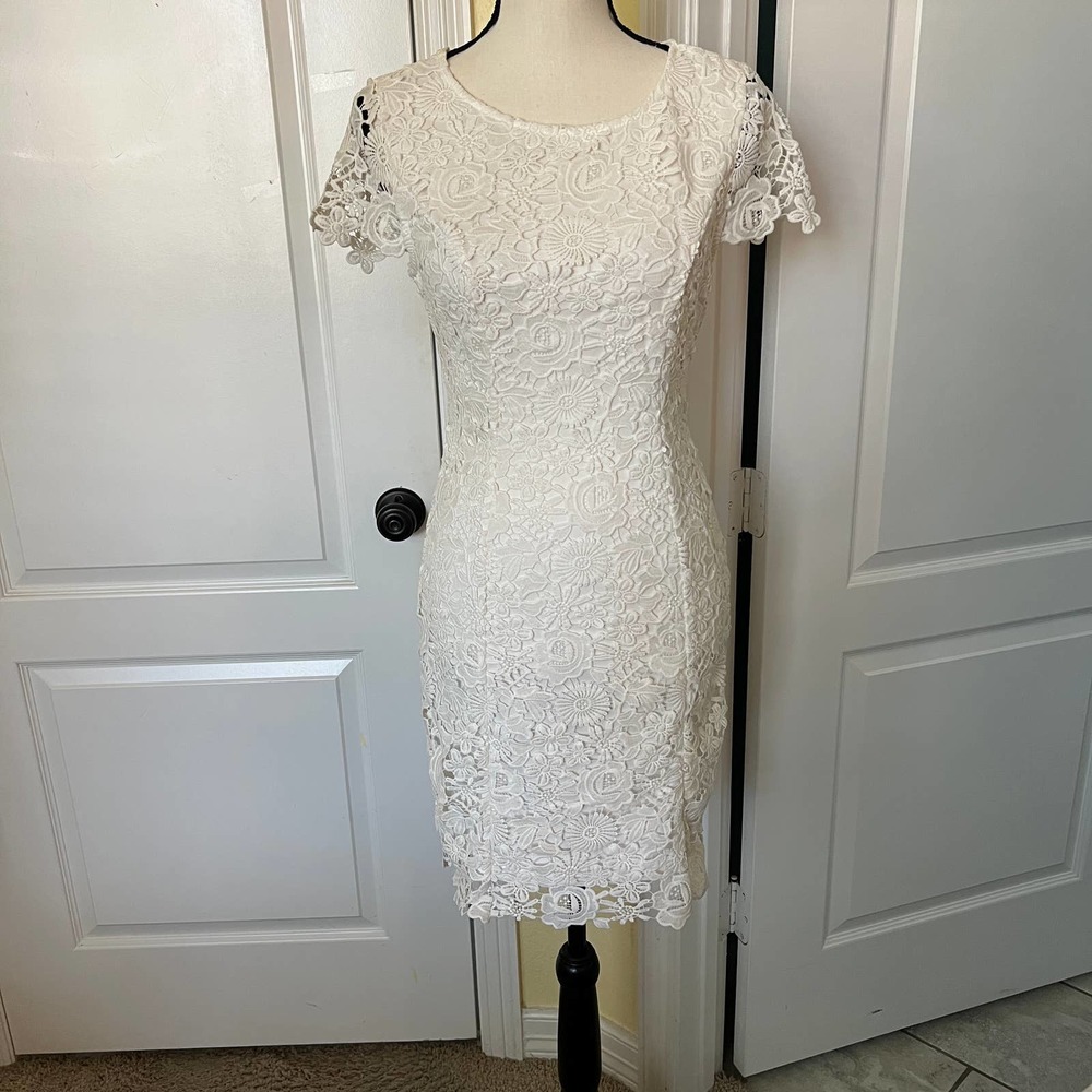 LuLu's Converted Curated Collected White Lace Dress Open Back M